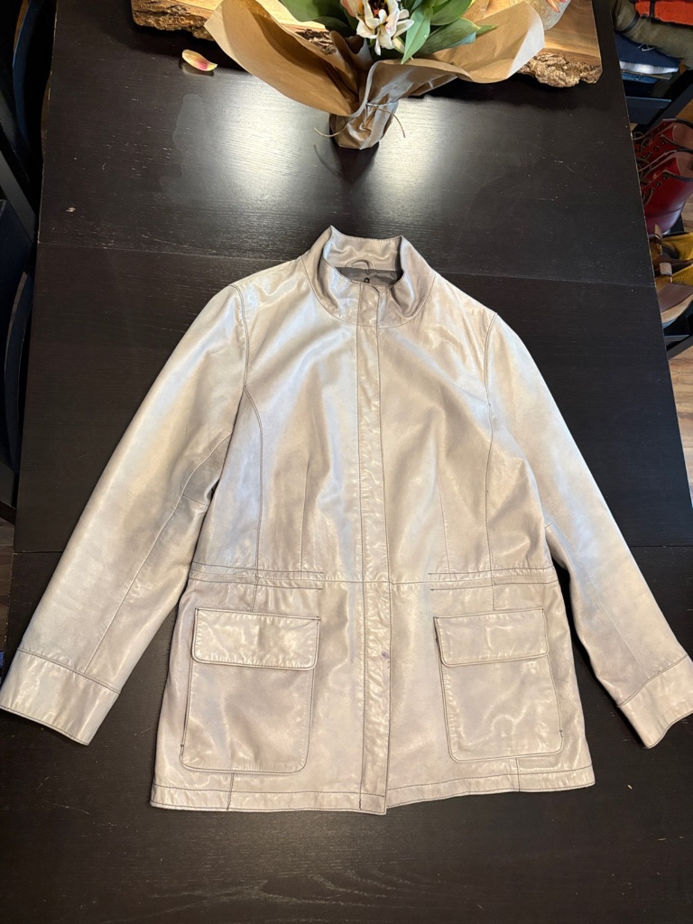 J. Jill Light Gray Leather Jacket